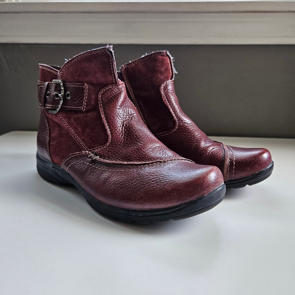 Earth Origins Dayton Burgundy Leather Suede Ankle‎ Boots Womens 8M